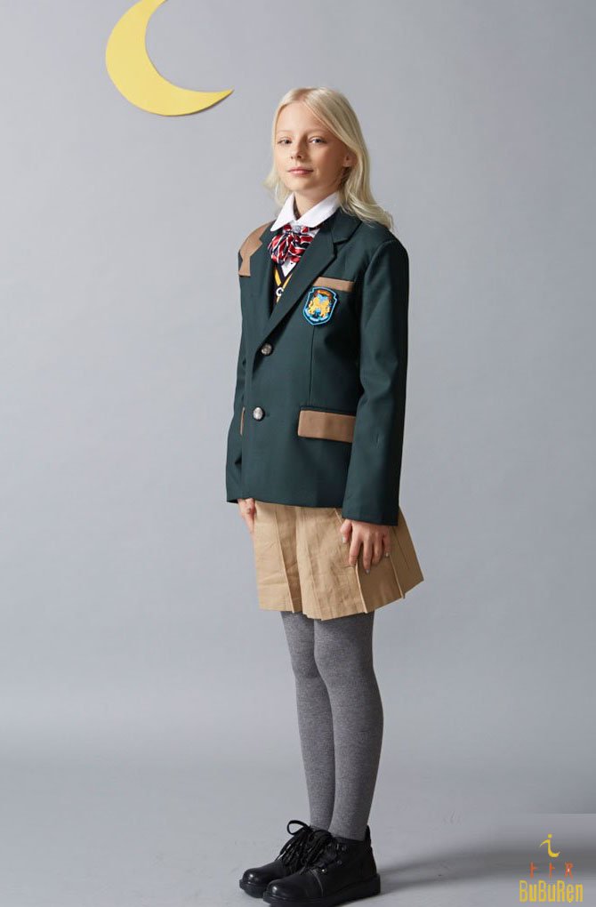 女童装外套绿色全棉拼色小西服